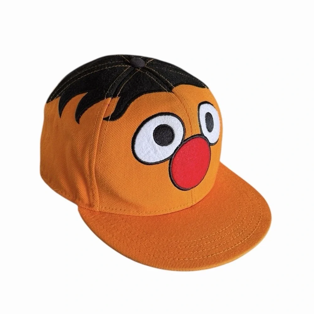 Vintage Sesame‎ Street Ernie Hat Fitted Size 7 1/2 Orange Embroidered Wool Blend